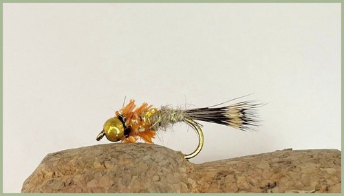 Trout Flies, 12 Pack, Gold Head Nymphs, Orange, Three Varieties, Mixed 10/12/14 - Picture 2 of 4
