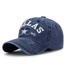 DALLAS COWBOYS HAT Distressed Blue w/ Embroidered Letters Cap (Adult/Adj. Size)
