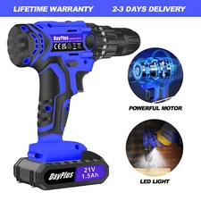 Portable 21V Cordless Drill Set Electric Screwdriver 1.5 Ah Battery LED Light US