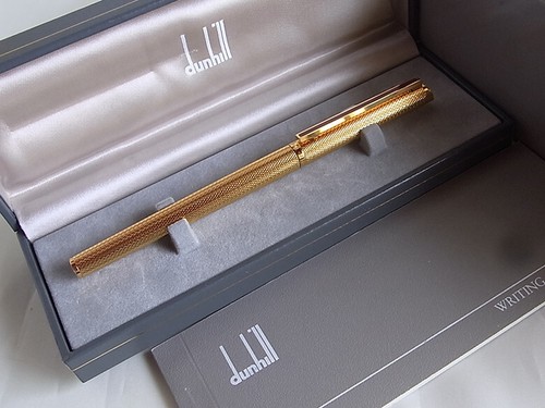 Dunhill Gemline Fountain Pen 14K M Nib Gold Plated Barley Red Line Clip - Picture 1 of 13