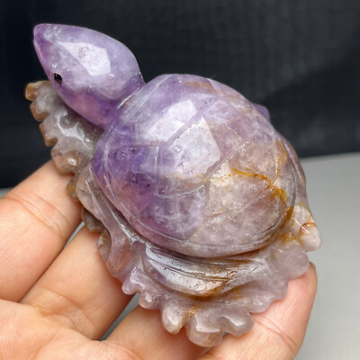 Natural Crystal Mineral Specimen.Amethyst AGATE.Hand-carved  Sea Turtle.GIFT.KO