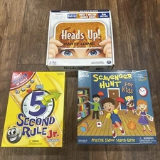 Heads Up!, 5 Second Rule Jr., & Scavenger Hunt Board Party Game Lot All Complete