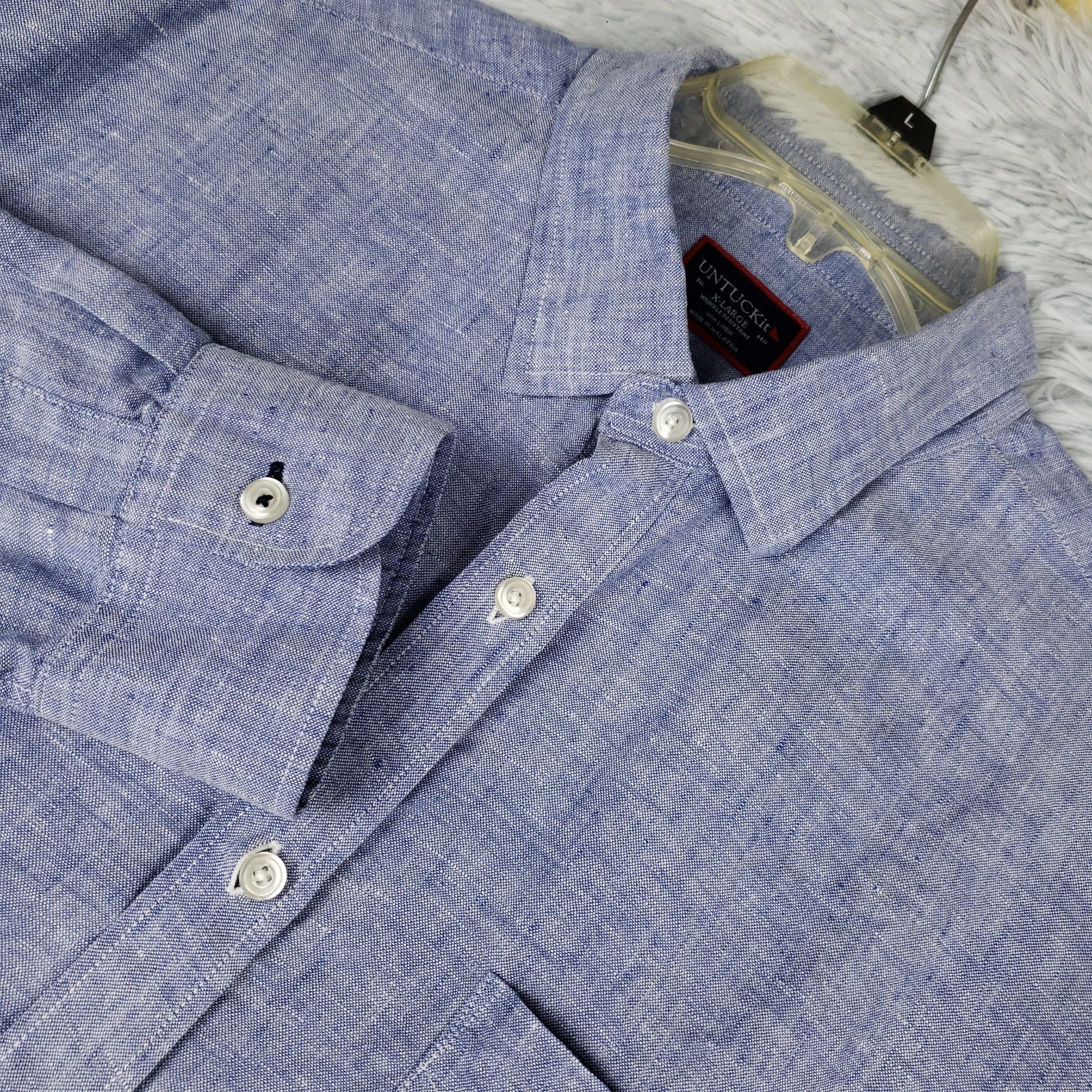 Untuckit Shirt Men's XL Blue Linen Vin Santo WR Regular Fit Long Sleeve Preppy