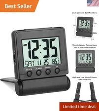 Small Folding Digital Travel Alarm Clock with Day Date/Indoor Temperature,Ea...