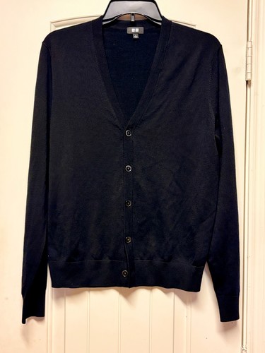 UNIQLO Men Extra Fine Merino Wool V-Neck Long Sleeve Black Cardigan Small
