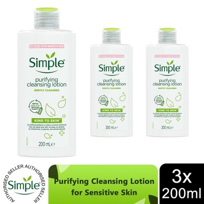 3xof200ml Simple Kind to Skin Purifying Cleansing Lotion mit für empfindliche Haut