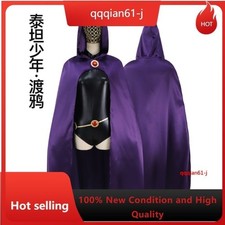 Young Teen DC Titan Ladies Raven Costume Superhero Cosplay Cape Cloak Bodysuit