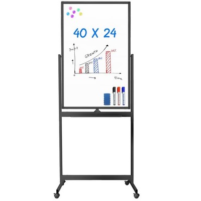 Maxtek Magnetic Rolling Whiteboard, 40x24, Double~Sided, Black