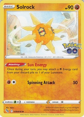 Solrock Uncommon Pokemon GO 039/078 NM