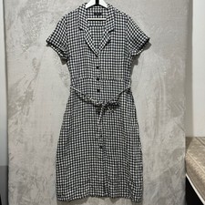 Quince 100% Linen Gingham Midi Shirt Dress Black White Short Sleeve Medium CMA01