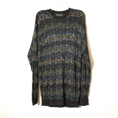 Tundra 3D Knit Psychedelic Wavy Geometric Knit Crewneck Sweater Mens Medium