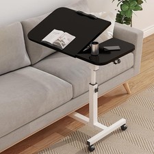 Mobile Overbed Table, Adjustable Height Laptop Desk with Wheels for Living Room
