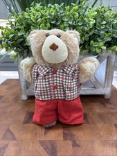 Vintage 1986 Furskins Plush Bear Red Pants Plaid Shirt 7 Tall