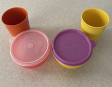 Vintage Tupperware 2 Child s Tumblers 1251 2 Snack Bowls 1403 w/ 2 Seals 733