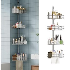4-Tier Shower Caddy Organizer Tension Pole, Rustproof Corner Shelf for Bathroom