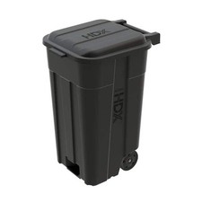 45 Gal Black Heavy Duty Outdoor Trash Can with Wheels  Attached Lid