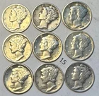 Mercury Dimes Lot of 9 90% Silver -Mixed Dates  [15]
