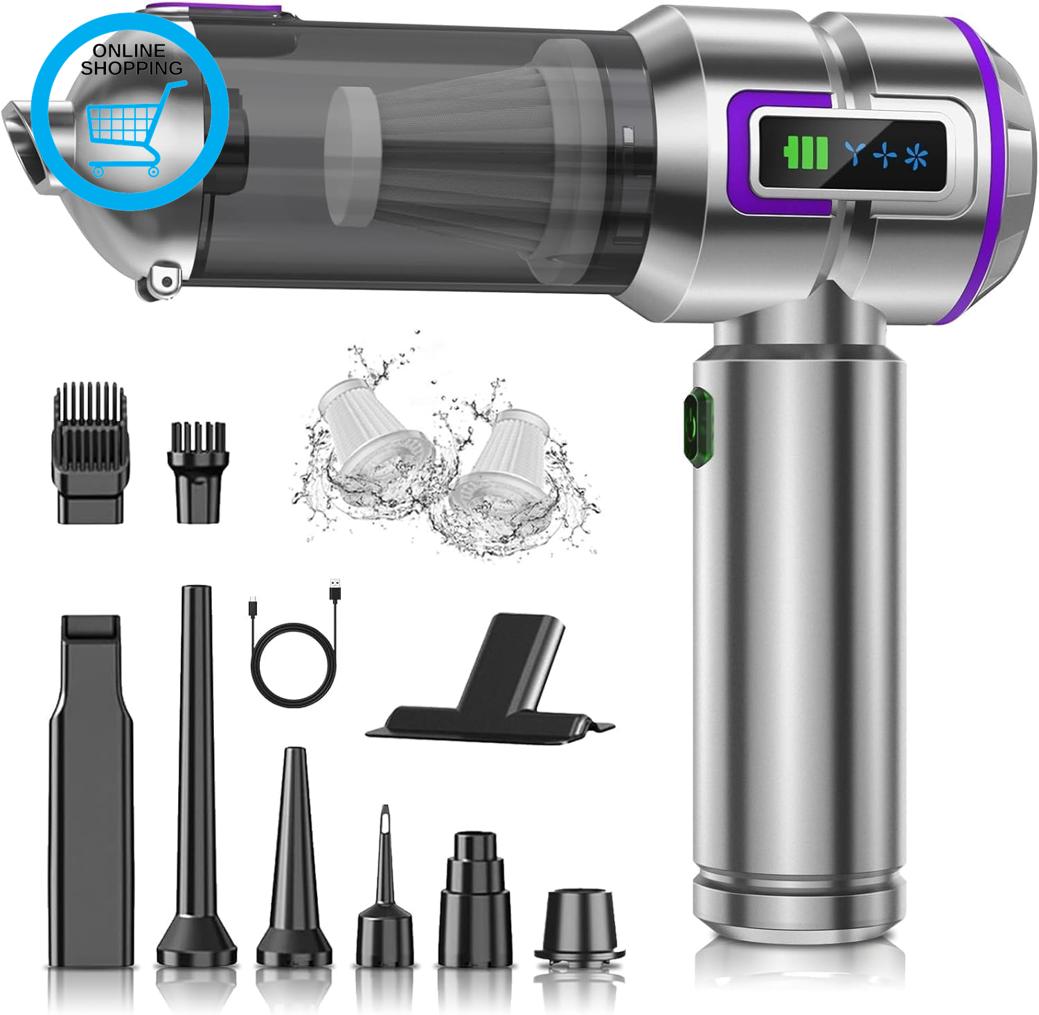 Handheld Vacuum Cleaner, 25000Pa Car Vacuum Powerful Suction, 4-In-1 Hand Cordle