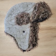 Trapper Hat Aviator Bomber Hat with Faux Fur Trim Unisex One Size Grey
