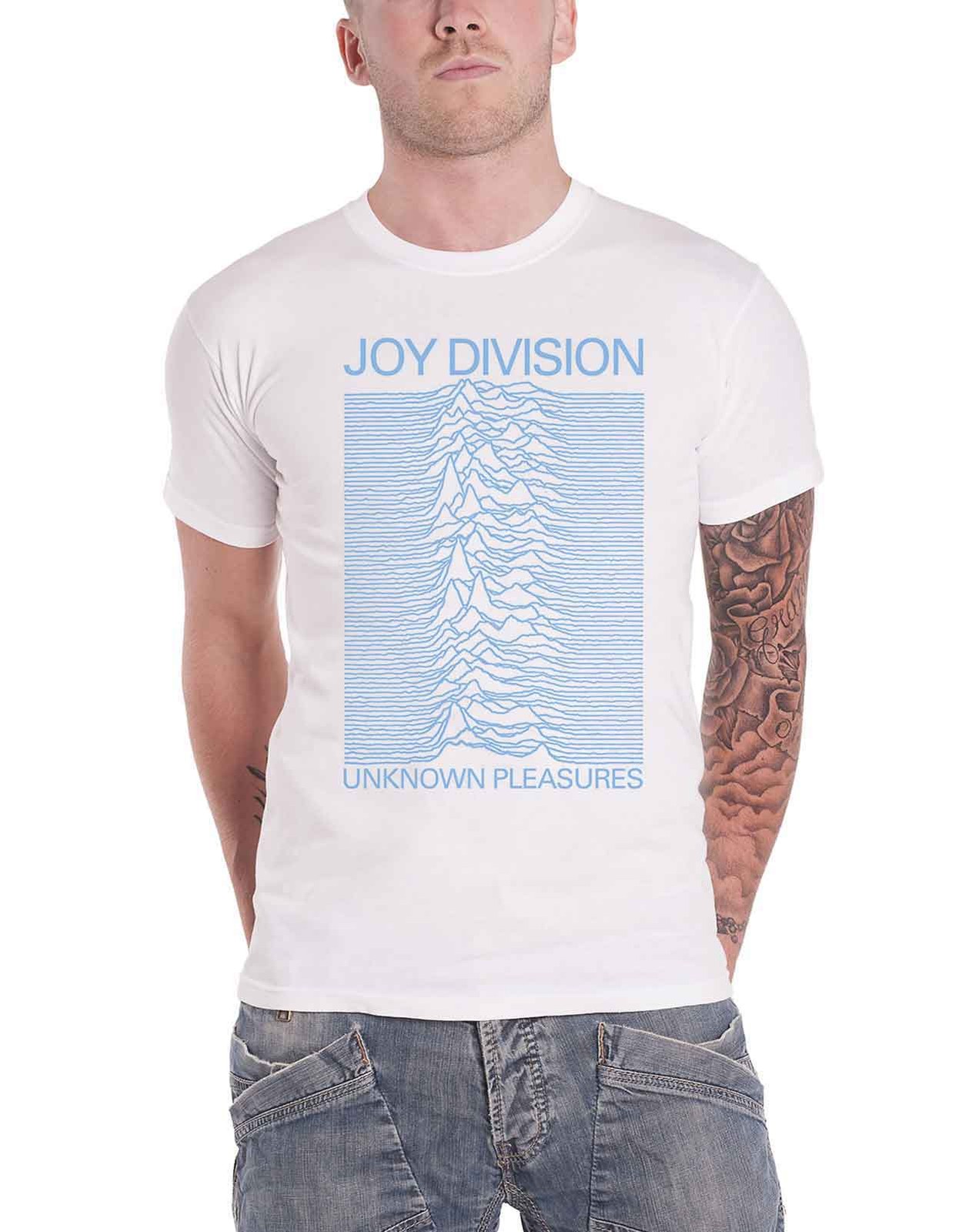 Joy Division Unknown Pleasures Blue Logo T-Shirt Official Mens White