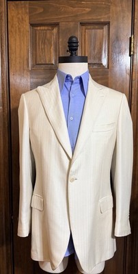 Brioni For Neiman Marcus Ivory Wool Silk Herringbone Sport Coat Jacket 40/42R