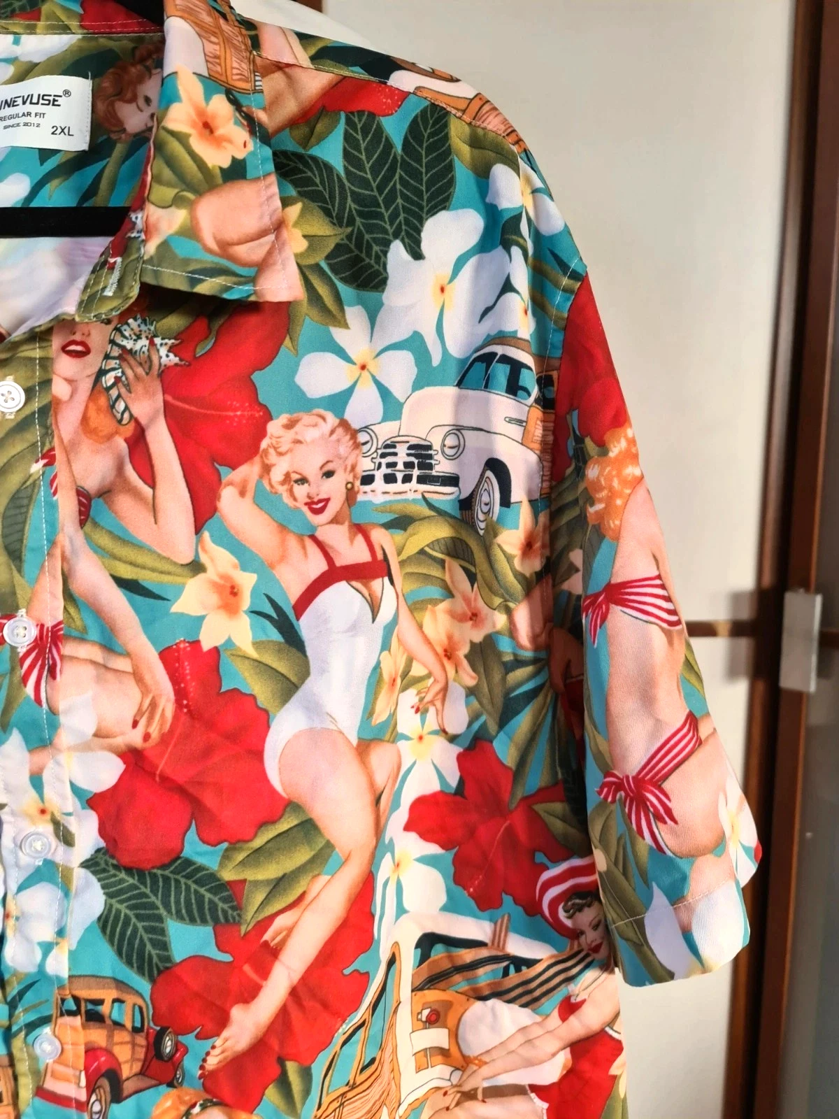 Tunevuse Men's Hawaiian Short Sleeve Shirt Hula Pin Up Girls Regular Fit XXL 54"