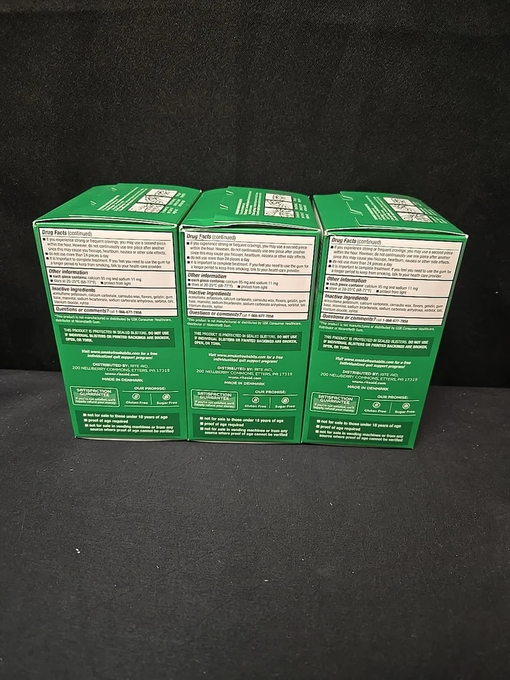 Lote de 3 piezas de goma de nicotina 2 mg 100 piezas cada una recubierta sabor fresco a menta caducidad 26/11 Foto 4 de 4