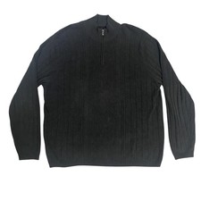Perry Ellis Sweater Mens 2XL Gray Quarter Zip Mock Neck Ribbed Cotton Pullover