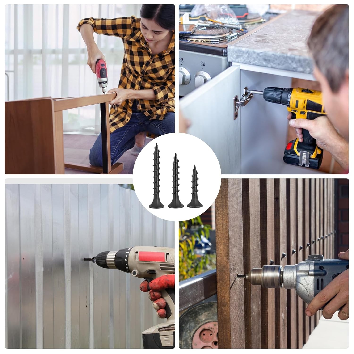 170pcs #6 × 1-1/2 inch Drywall Screws, Black Wood Screws, Coarse Thread #259  