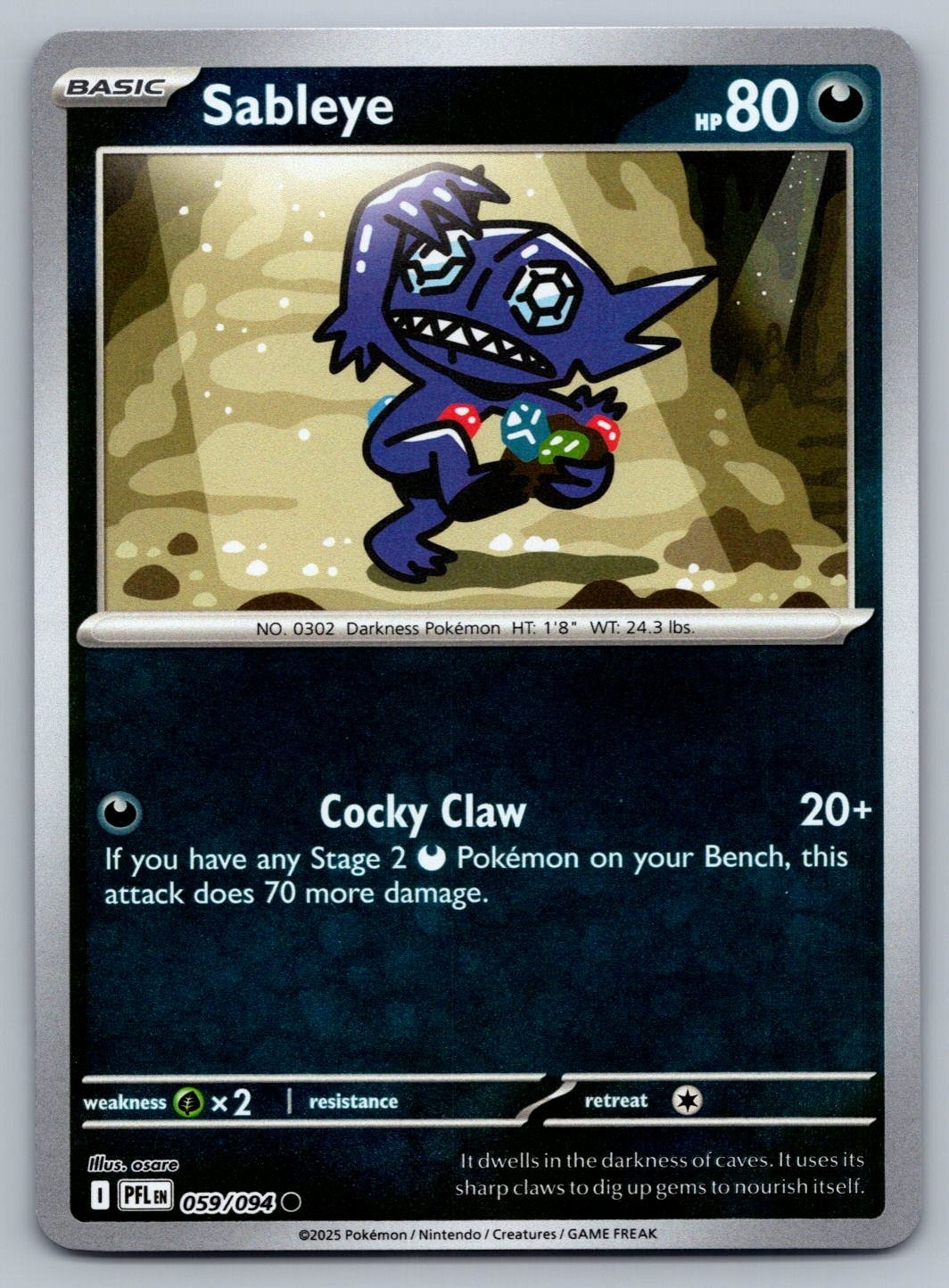 2025 Pokemon Phantasmal Flames Sableye 059/094 Reverse Holo