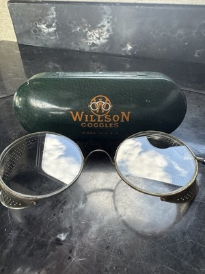 Antique Willson Goggles with Tin Case Foldable Motorcycle Safety Glasses COOL!