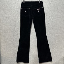 HUDSON Women's Pants Sz 25 Black Velour Low Rise Flare Leg Flap Pockets USA Made