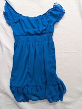 Womens Blue Off-Shoulder Empire Waist Dress By Dots Size M