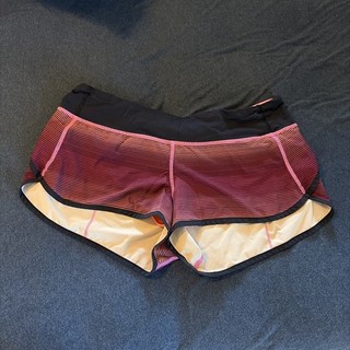 Lululemon Black Pink Coral Striped Speed Up Shorts Size 10