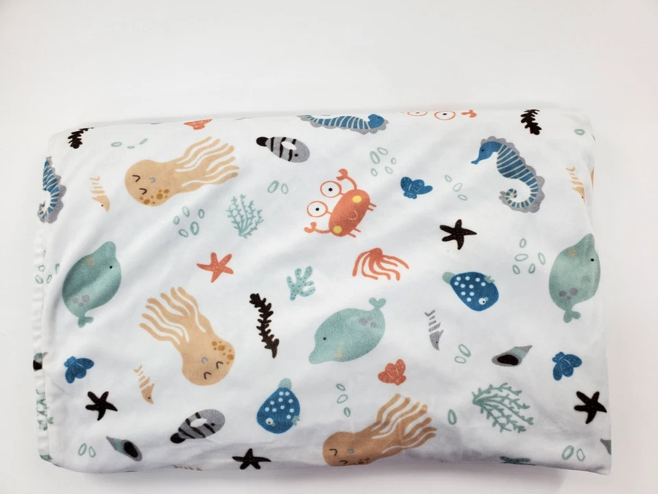 Sealife Ocean Theme Baby Blanket Octopus Dolphin Starfish Seahorse Minky Dot B77 — 第 3/4 张图片