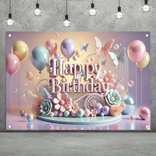 Flower and Butterfly Pattern Theme Happy Birthday Backdrop Banner Happy Birthday