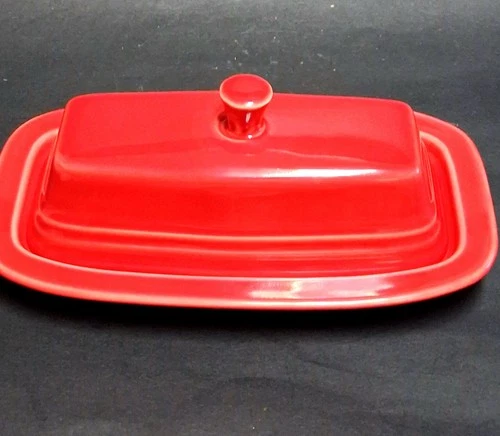 Fiestaware Homer Laughlin HLC Fiesta Scarlet Red Covered Butter Dish Retired