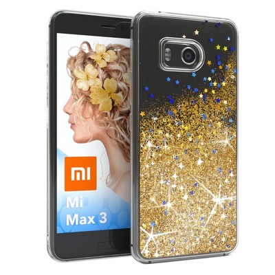 Für Xiaomi Mi Max 3 Glitzer Hülle Flüssig Silikon Case Handy Cover Soft Gold