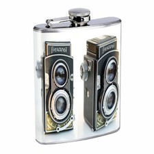Stainless Steel Flask 8 oz Vintage Camera  Design Silver Drinking Whiskey 