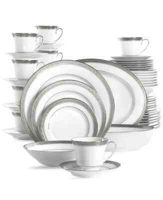 NORITAKE CRESTWOOD PLATINUM BAND 48-PC DINNERWARE SET MISSING 2 BOWLS