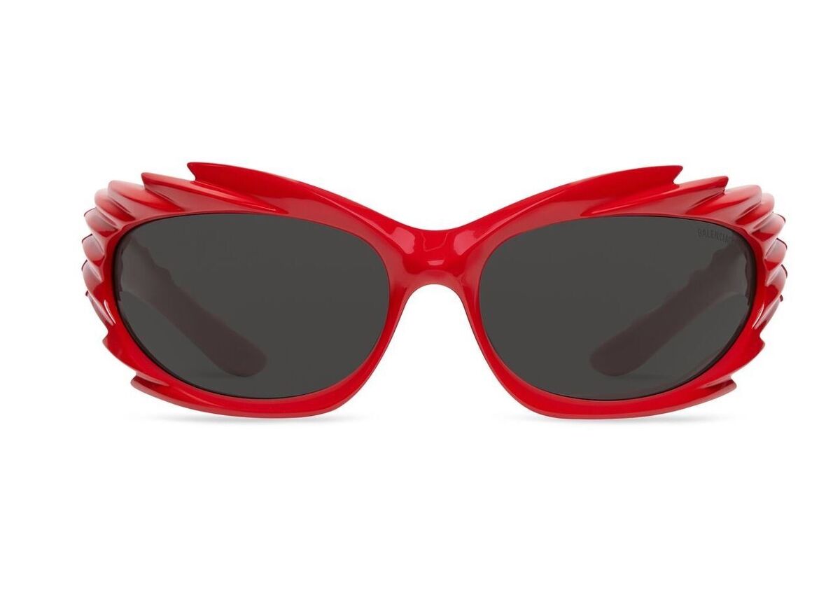 NEW BALENCIAGA SPIKE RECTANGLE SUNGLASSES BB0255S 004 RED