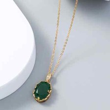 Vintage Design Emerald Green CZ Oval Shape Gold Filled Necklace-CZ Pendant