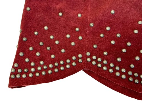 FREE PEOPLE Suede Mini Skirt Red Leather Studded Scalloped Festival Rocker Sz 2 - Picture 6 of 11