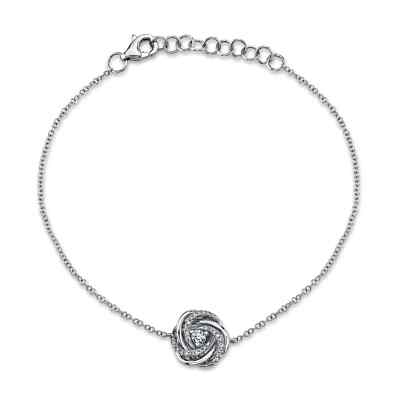 Diamond Love Knot Armband 14K Weißgold Rundschliff 0.13CT Natur Zertifiziert