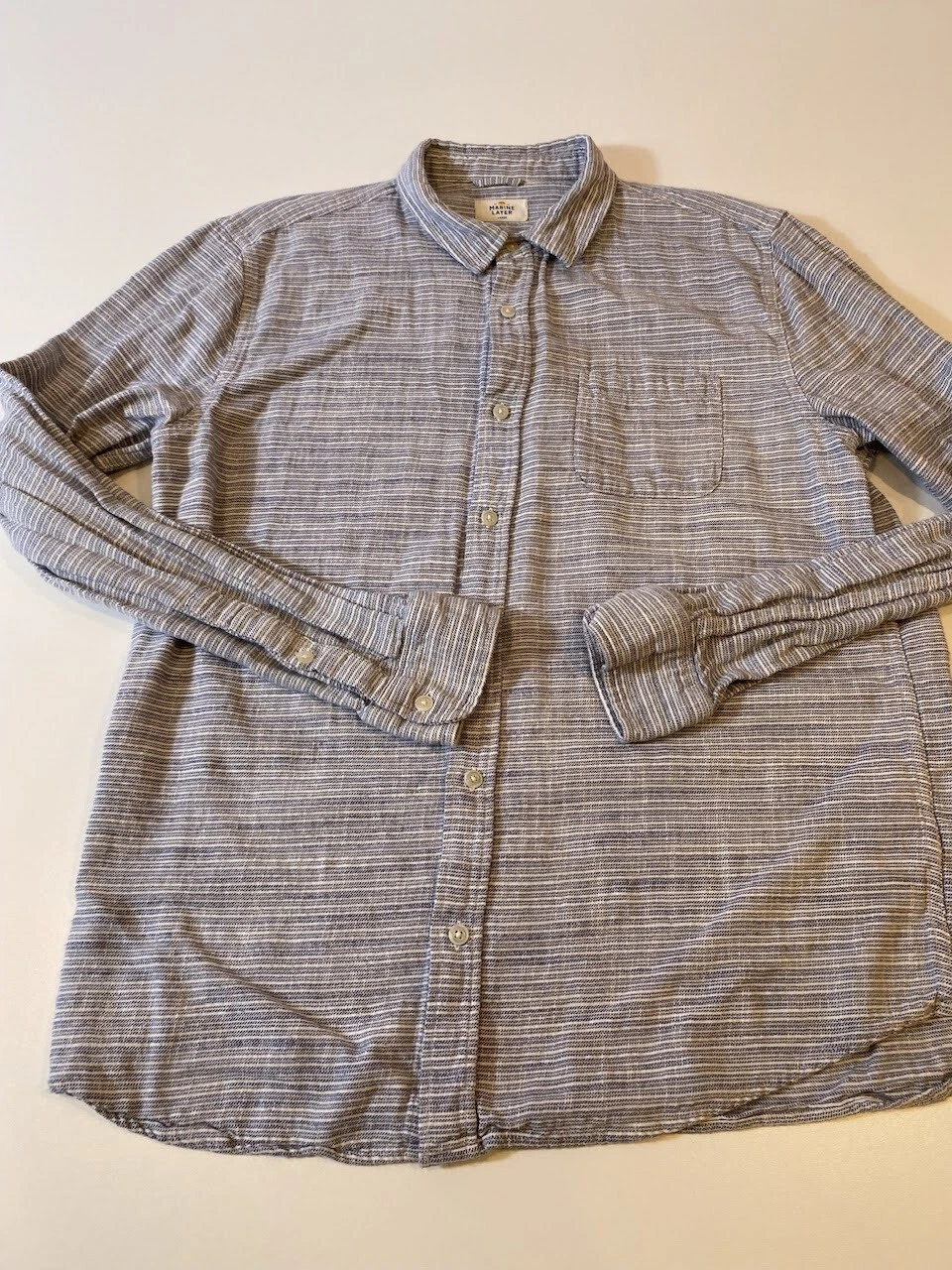 Marine Layer Shirt MensLarge Blue Gray Striped Button Up Long Sleeve Pocket