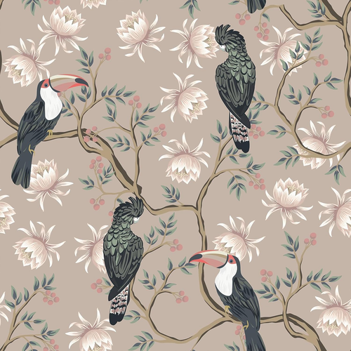 17.7''X354'' Dusty Pink Birds Floral Peel and Stick Wallpaper Vintage Chinoiseri
