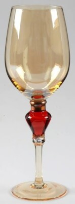 Pier 1 Water Goblet Amber Luster Red Jewel Blown Glass Wine Glass Set of 2 READ