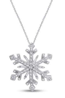 Snowflake Pendant 18'' Necklace Round Natural Diamond Accents in Sterling Silver