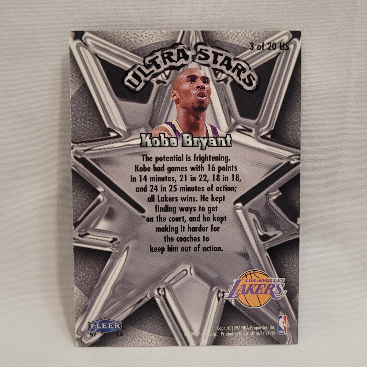1997-98 Fleer Kobe Bryant Ultra Stars Embossed Insert Super HTF 