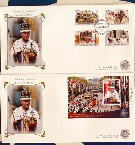Falkland Islands King Charles III 2023 Coronation TWO First Day Covers set FDCs